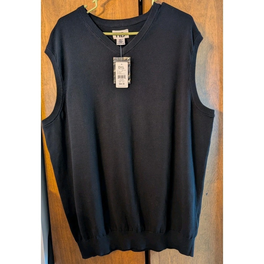 Harbor Bay Sweater Vest Mens 1XLT Tall Pullover V-Neck Black Sleeveless NWT